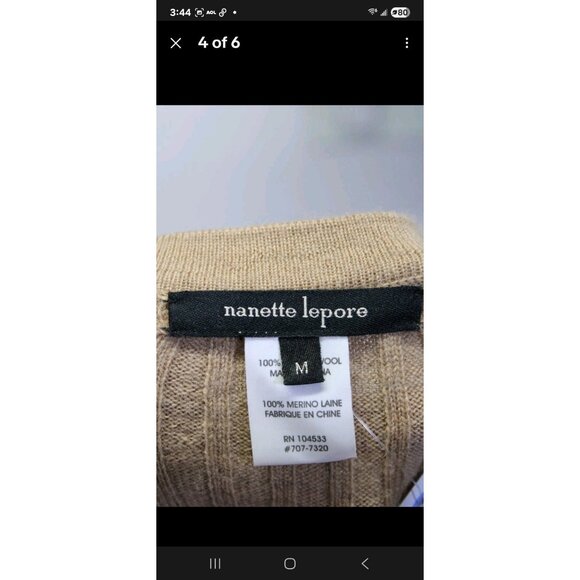 Nanette Lepore Merino Wool Sequined Snap Closure Cardigan Sweater Brown Medium - Picture 5 of 7